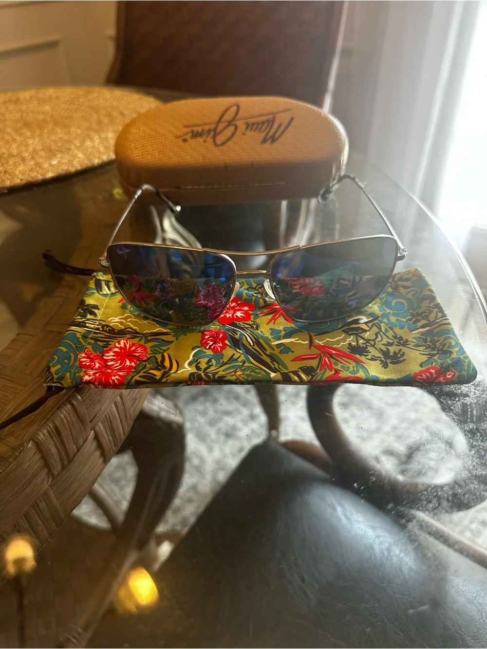 Maui Jim Titanium Silver Frame Polarized Blue Lenses